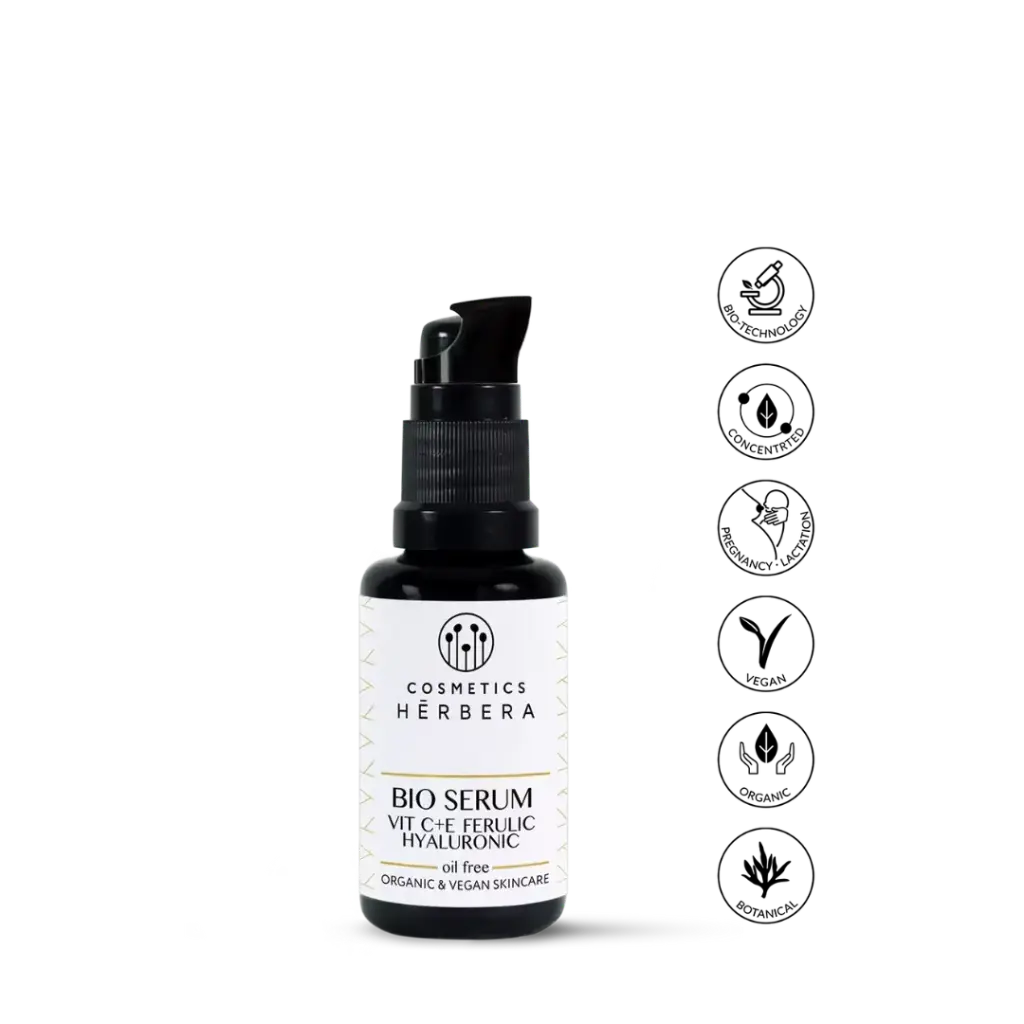 Bio Serum Vitamina c + E Ferulico + Acido Hialuronico Libre de aceite -Herbera 