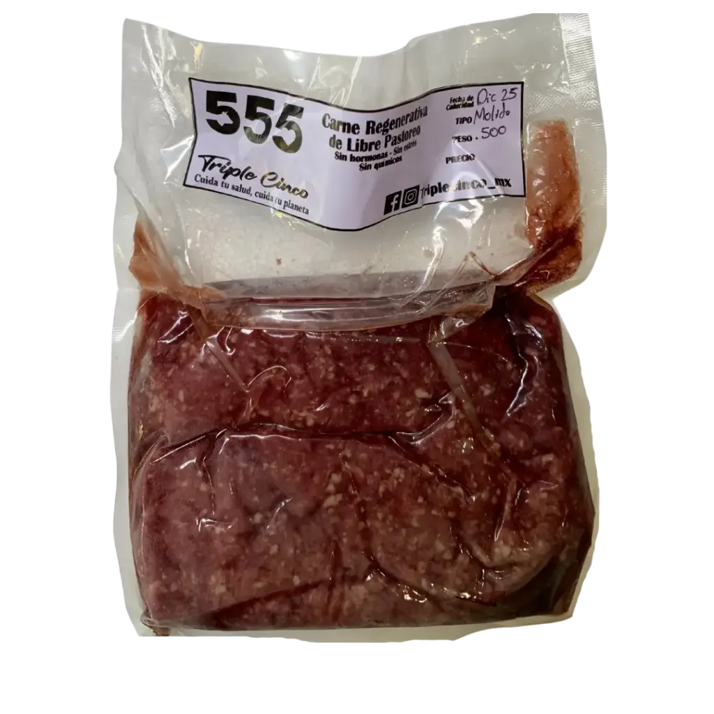 Molida de Res Libre Pastoreo Paq 500gr Congelado Triple 555